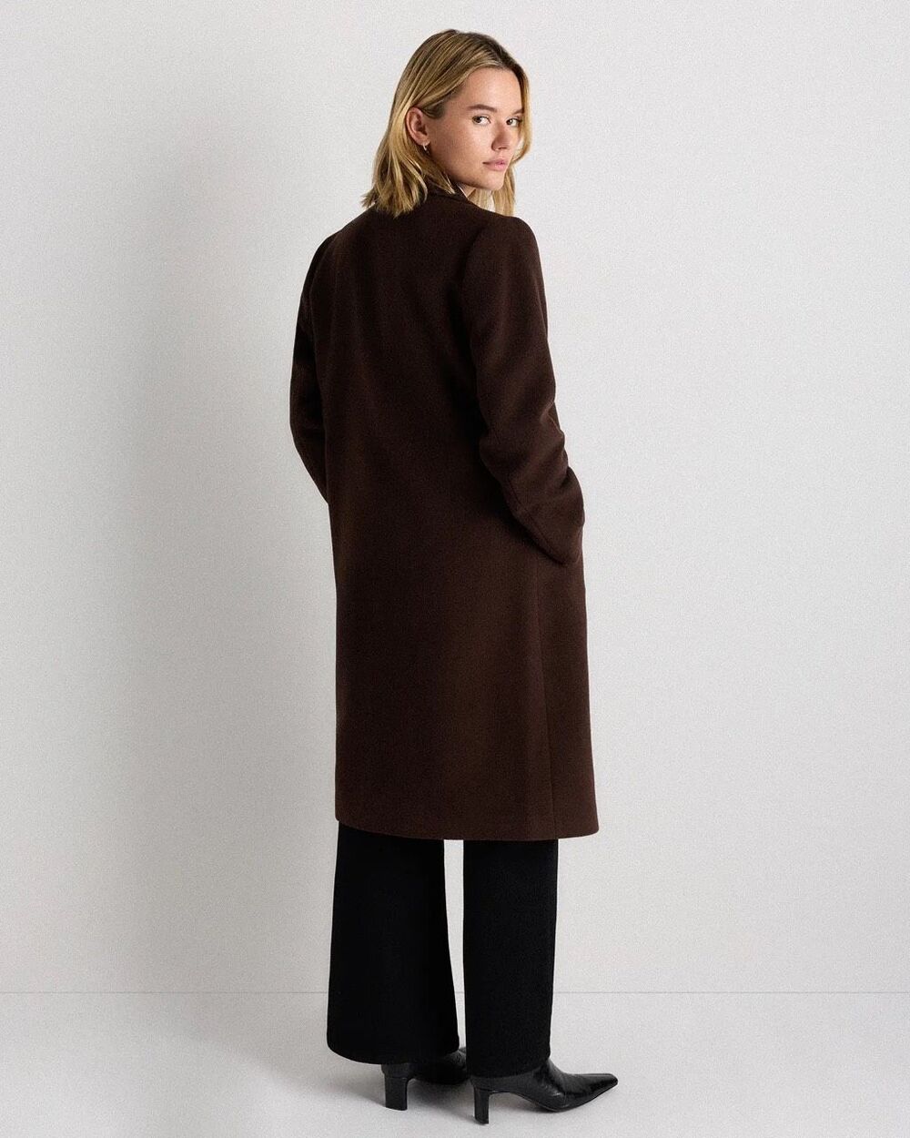 Quince Italian Wool Classic Coat Womens M Dark Chocolate Brown Made in Italy - Picture 5 of 7